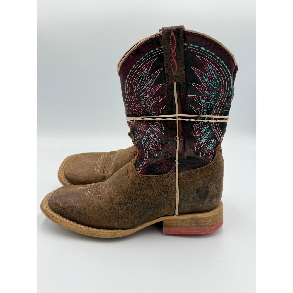 Ariat Mens Brown Leather Vaquera Western Boots Embroidered Square Toe 10.5 M
